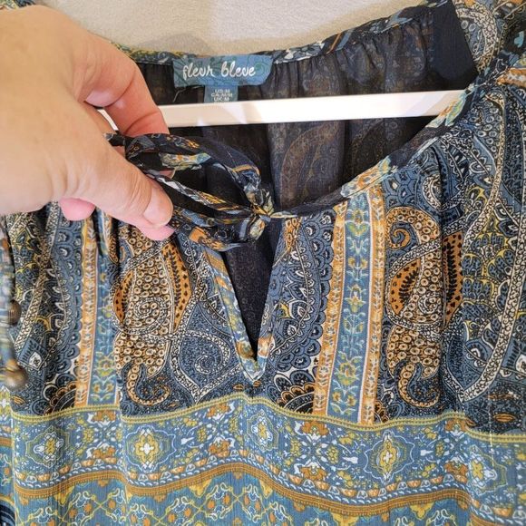 Fleur Bleve Anthro Boho Sheer Puff Sleeve Blouse Womens M Colorful Flowy - Picture 3 of 13
